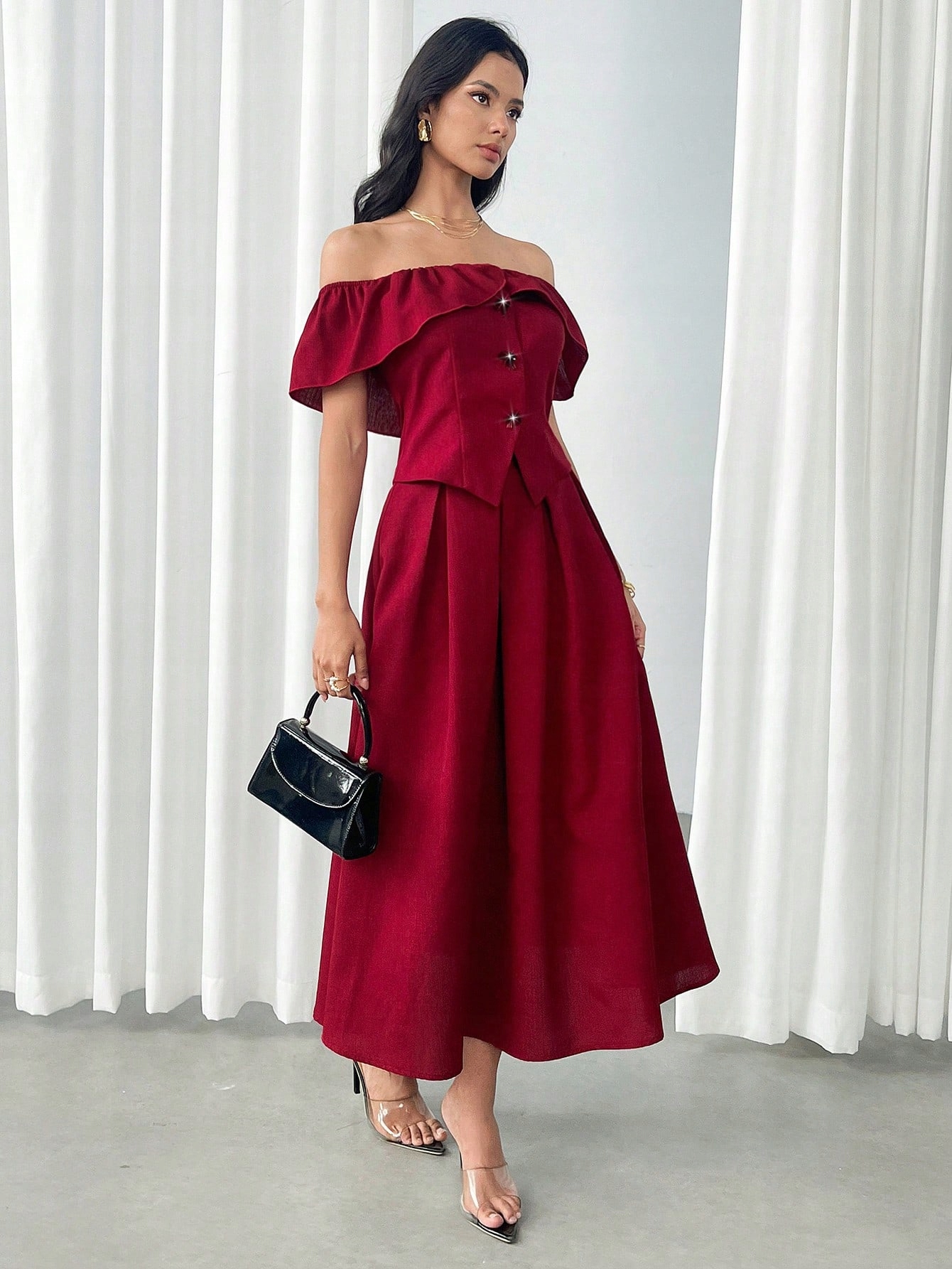 Dámský Elegantní Top S Rozevřenou Maxi Sukní Shein, Velikost 38