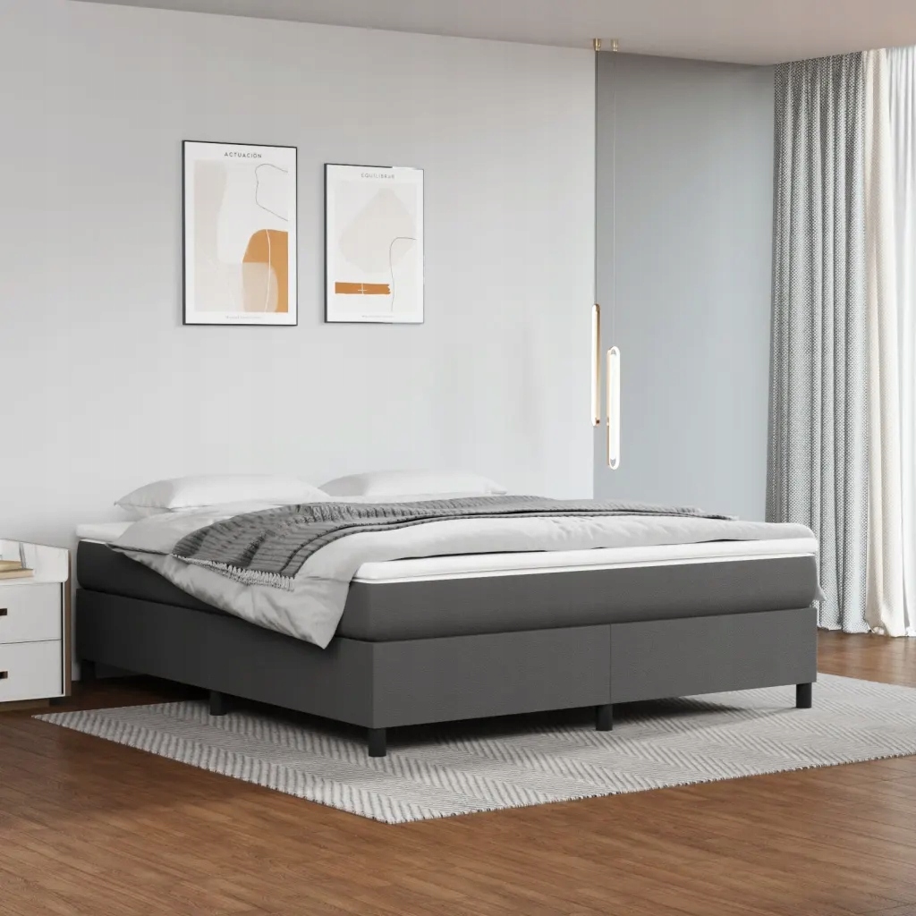Rám postele s boxspringem šedá 160 x 200 cm umělá kůže Šedá 3121057