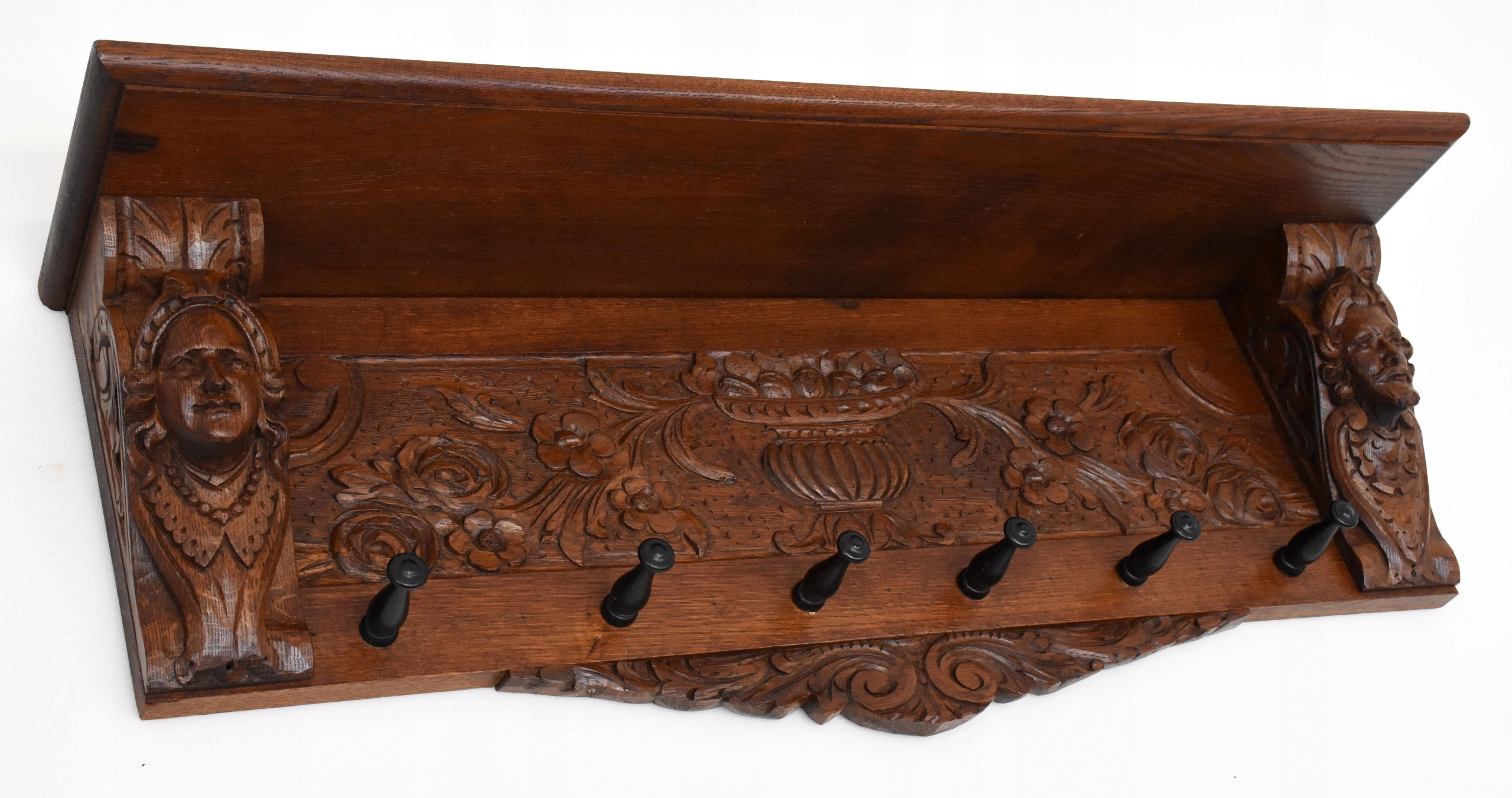 DĘBOWY WIESZAK PÓŁKA WISZĄCA, RZEŹBY, h39x108x24cm