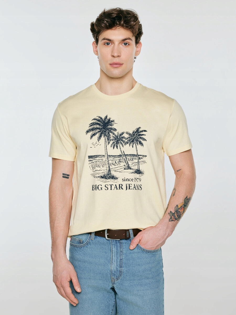 Big Star Tričko s kontrastním potiskem žluté Omer 200 4XL