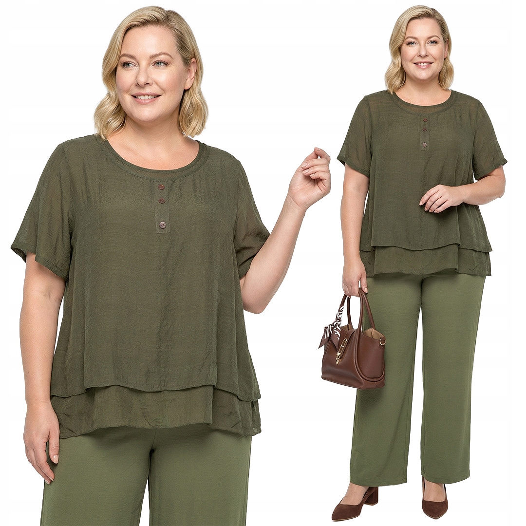 Hladká khaki halenka s knoflíky plus size velikost 52