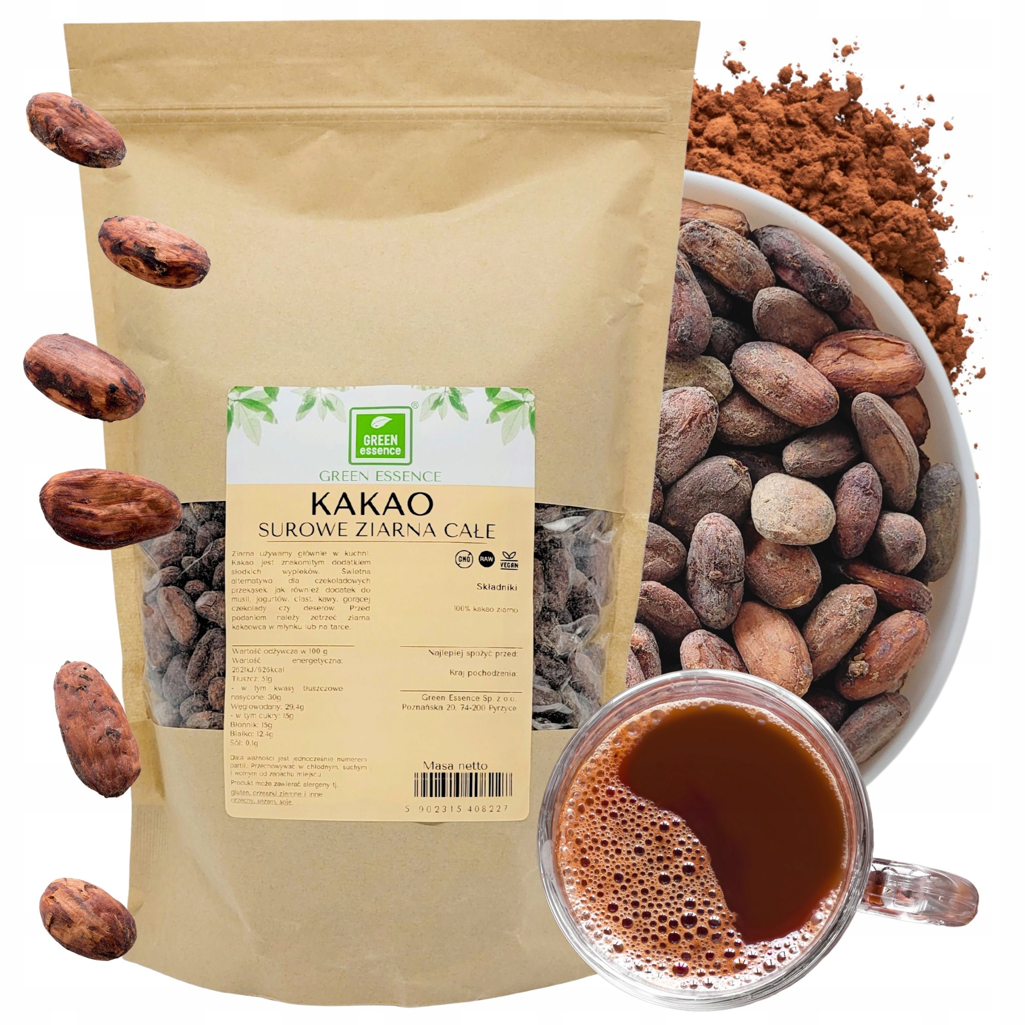 Kakao Surové Zrno celé kakaové boby 1 kg zrna kvalita raw přírodní křupavé