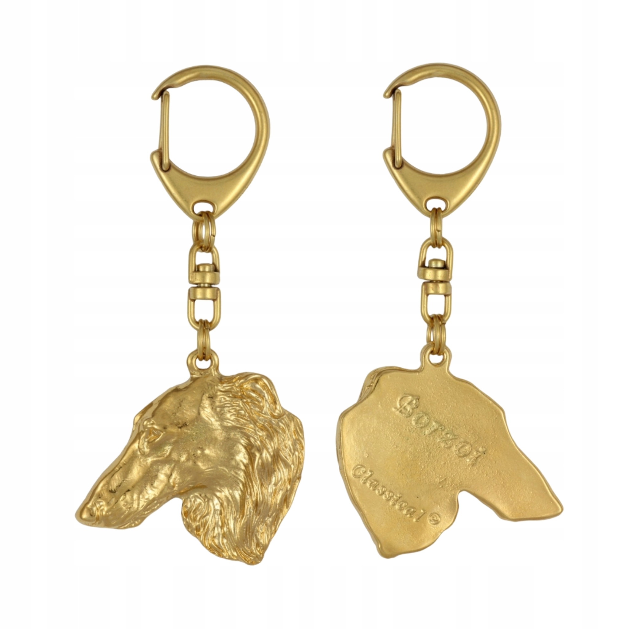 Ruský chrt Borzoj, Borzoi, Barzoi – pozlacený přívěsek na klíče na klíče se psem