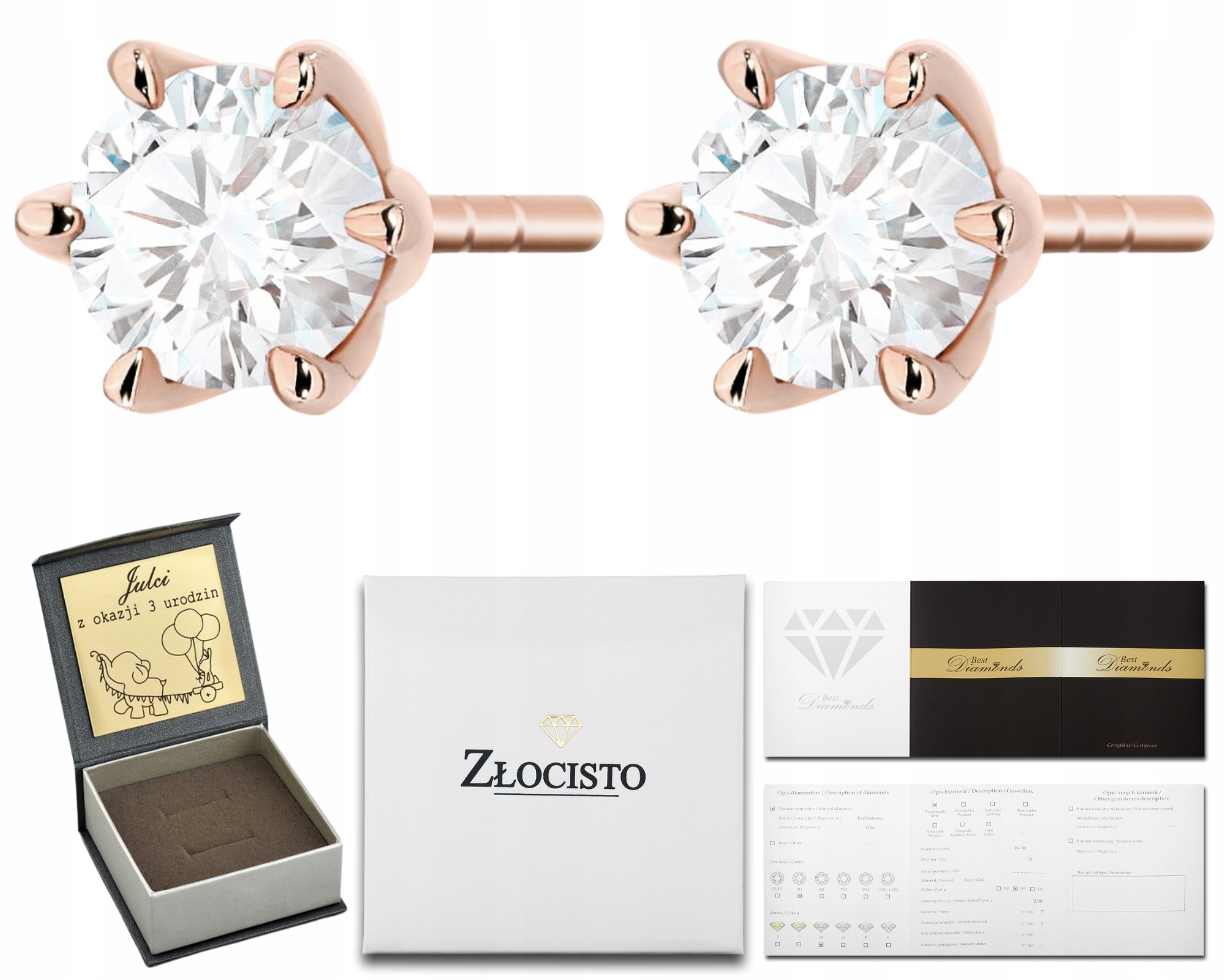 Růžové Zlato Náušnice Laboratorní Diamanty Pízánek Pízánek Dárek