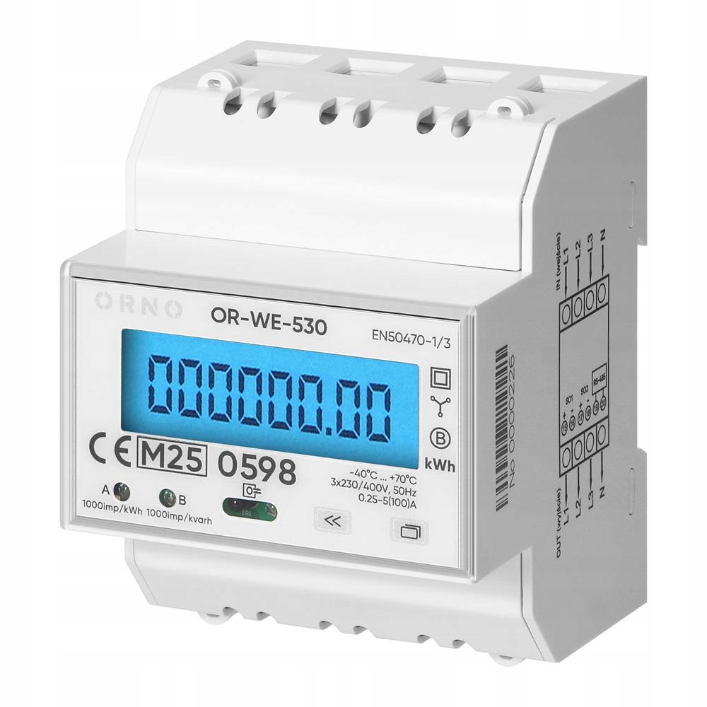3-fázový elektroměr, 100A, RS-485, MID, vícetarifní Pv