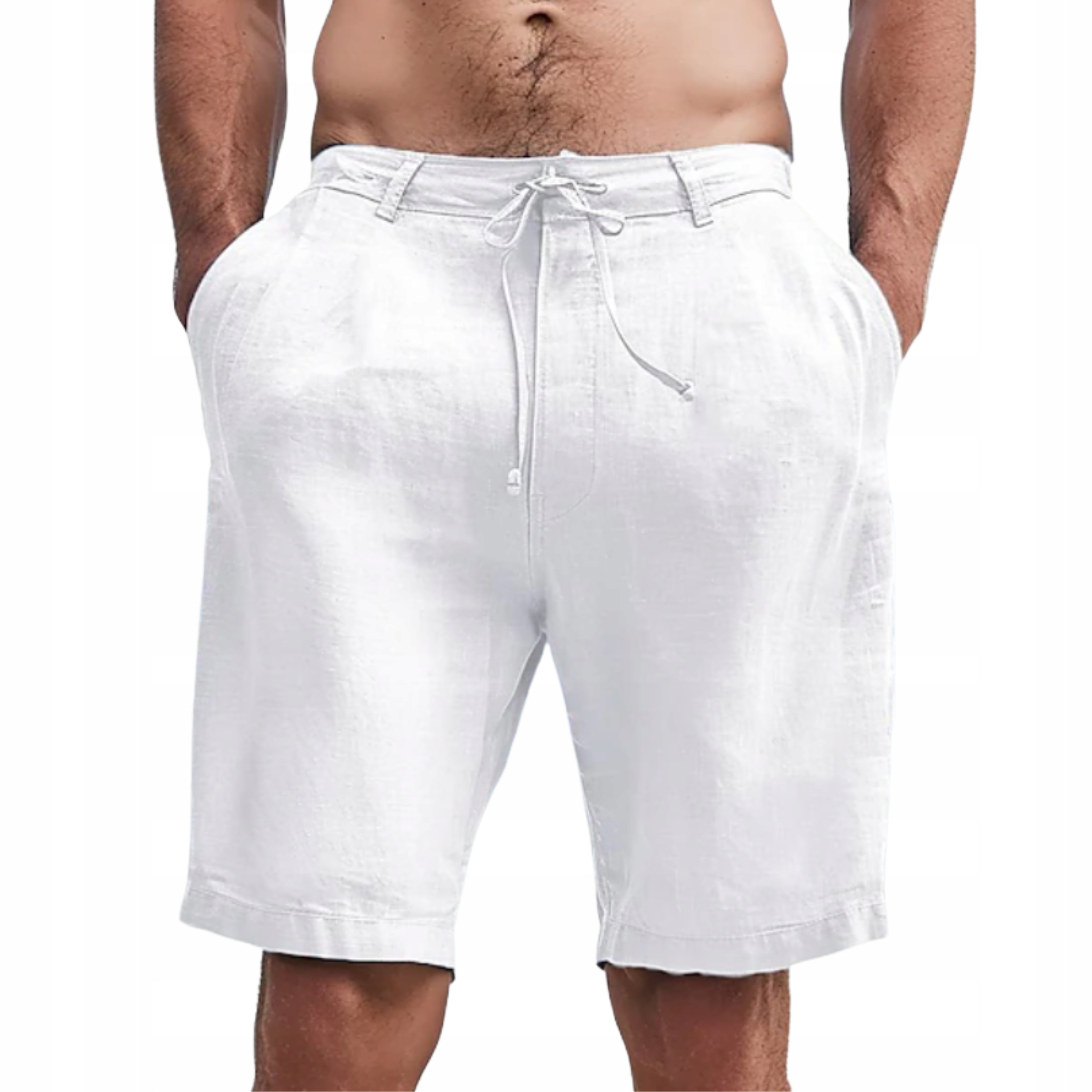 Lniane męskie spodenki szorty bawełniane przewiewne na lato ze sznurkiem