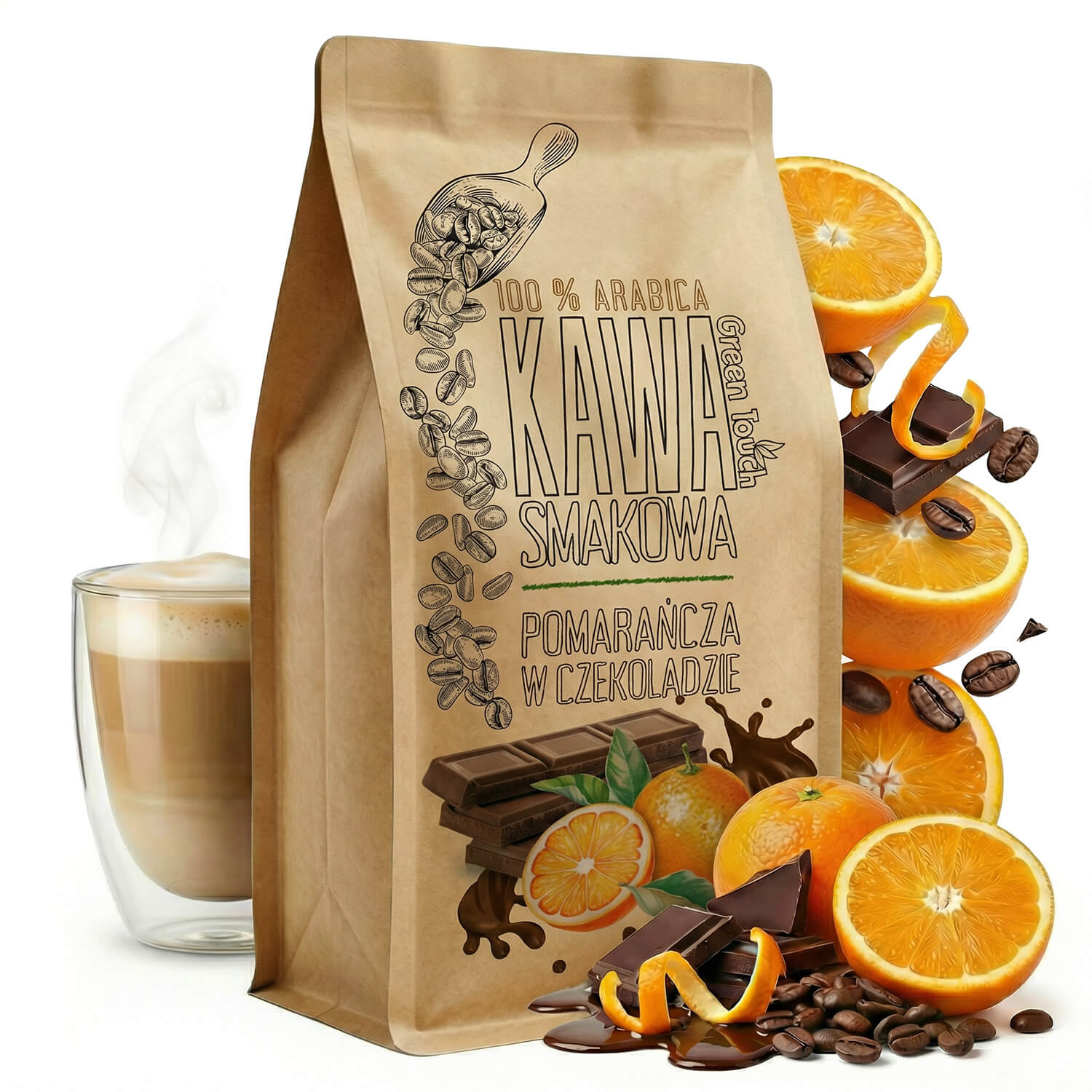 Kawa Mielona smakowa Pomarańcze W Czekoladzie czekolada 1 kg Green Touch