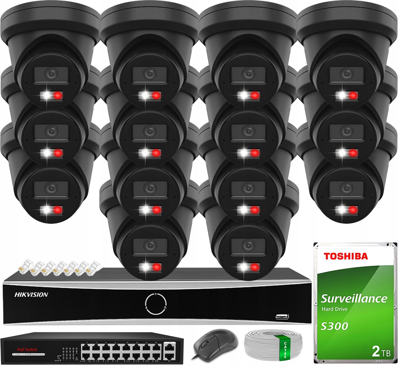 Monitoring 14x Kamera Black 6MPx Z AcuSense Hybrid Dysk 2TB Hikvision