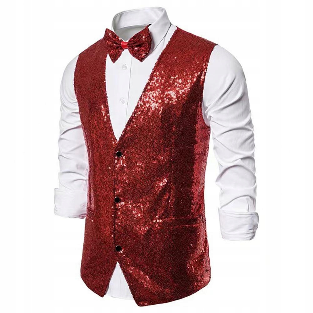 Slim Fit Formal Sequin Vest Men Stage Performance Rozmiar L