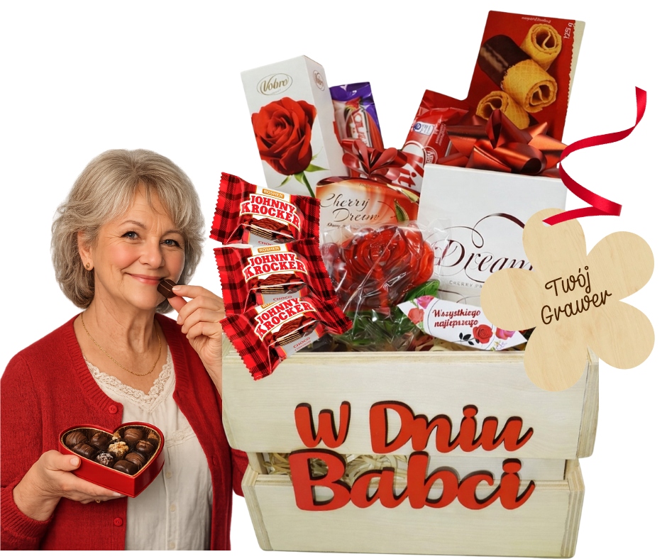 Levně Dárkový koš Grawer Dárek ke Dni babiček Bonboniéra bonbóny krówki sladkosti