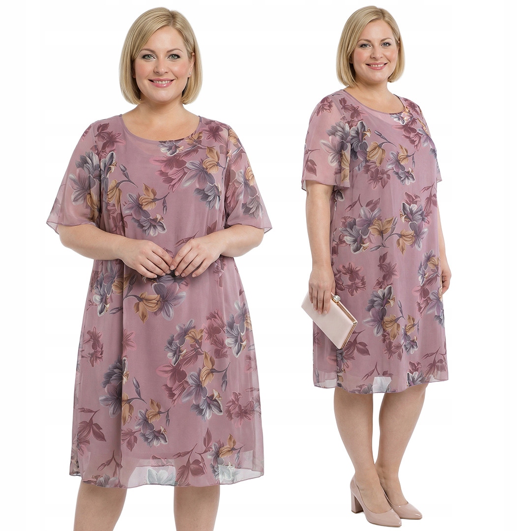 Šaty tmavě růžová s květinami plus size velikost 48