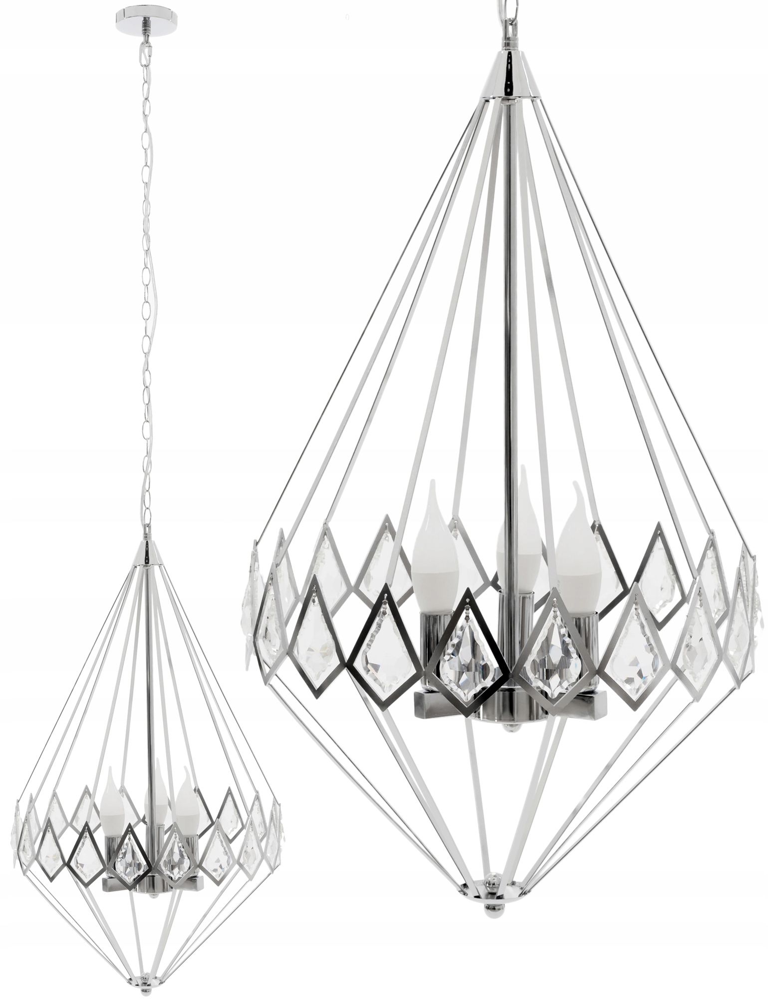 

Lampa Wisząca Kryształowa Chrom Diament Żyrandol