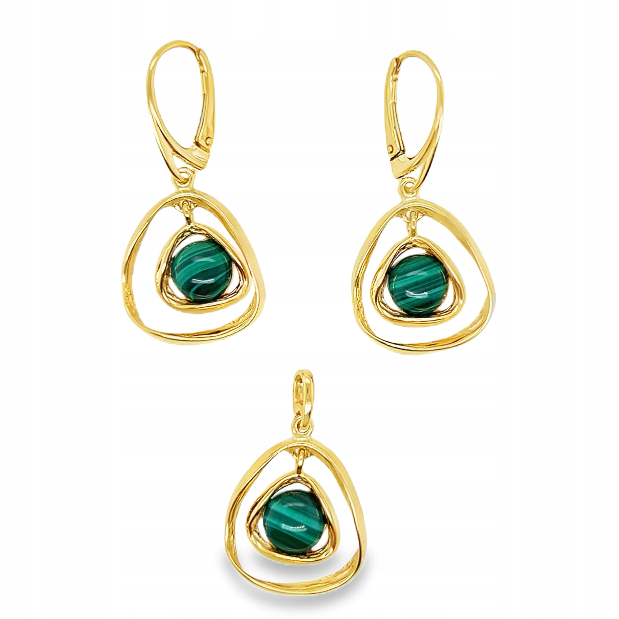 Přívěsek a stříbrné náušnice s přírodním malachitem, pozlacený komplet Film