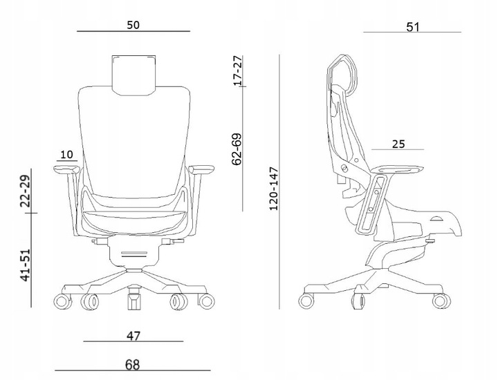 Fotel ergonomiczny BIUROWY WAU 2 elastomer mango Głębokość mebla 62 cm