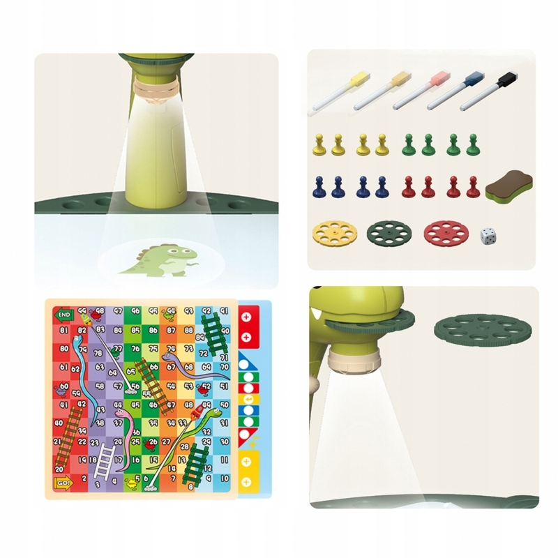TABLICA DO RYSOWANIA STOLIK DINOZAUR PROJEKTOR 24 WZORY + 2 GRY PREZENT Szerokość produktu 35 cm