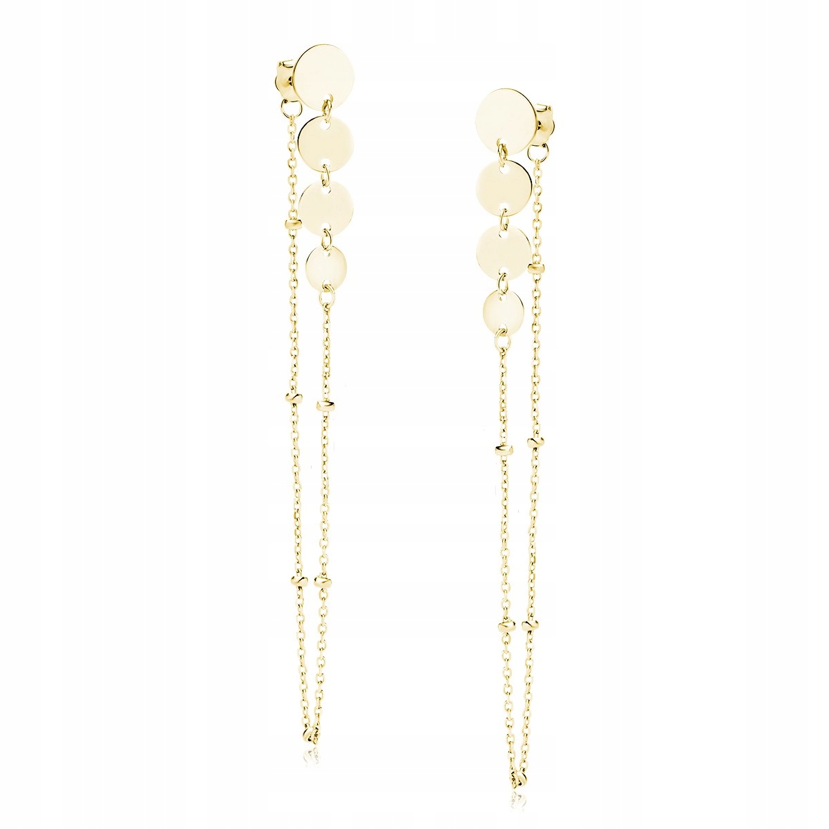 Stříbrné Náušnice 925 Pozlacená kolečka řetízek s kuličkami Závěsné dlouhé