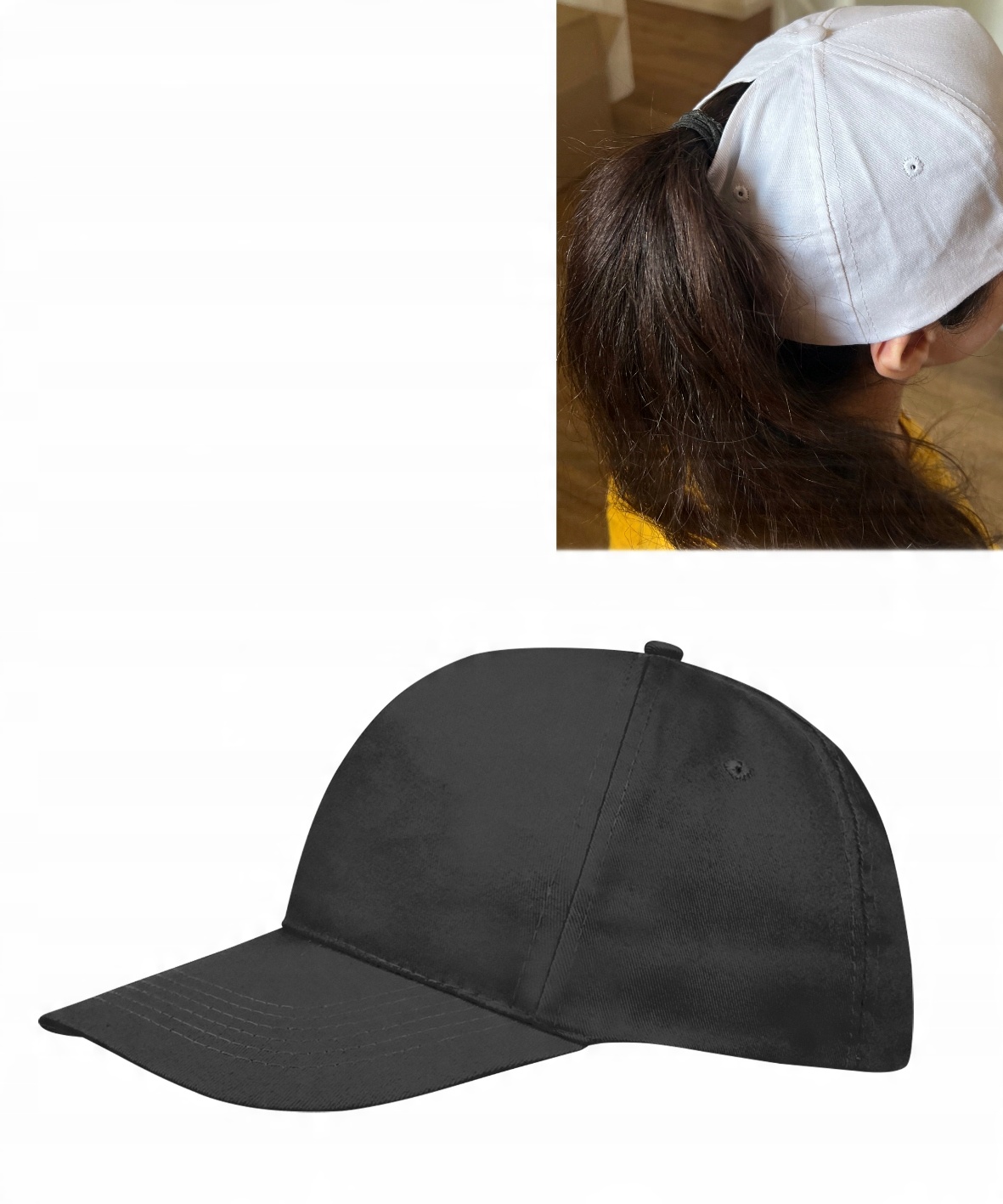 

Czapka z daszkiem kitka kucyk ponytail - Czarna