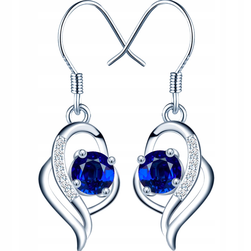 Stříbrné Náušnice 925 s modrou zirkonií Elegantní vlnité závěsné