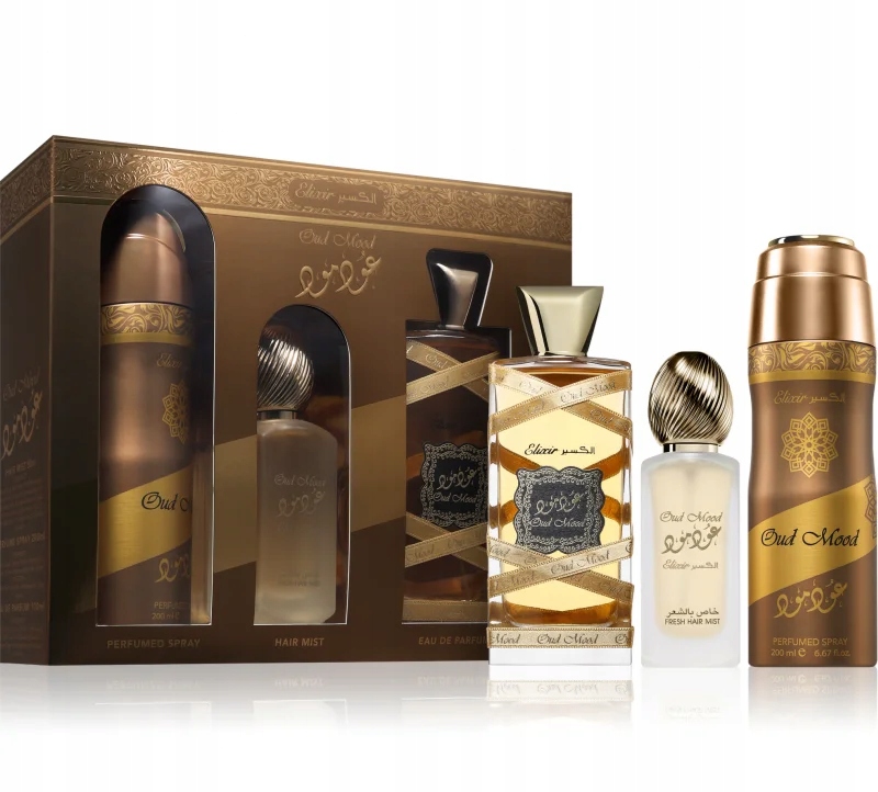 Lattafa Oud Mood Elixir Edp U 100ML Deodorant 200 ML Hairmist 50ML
