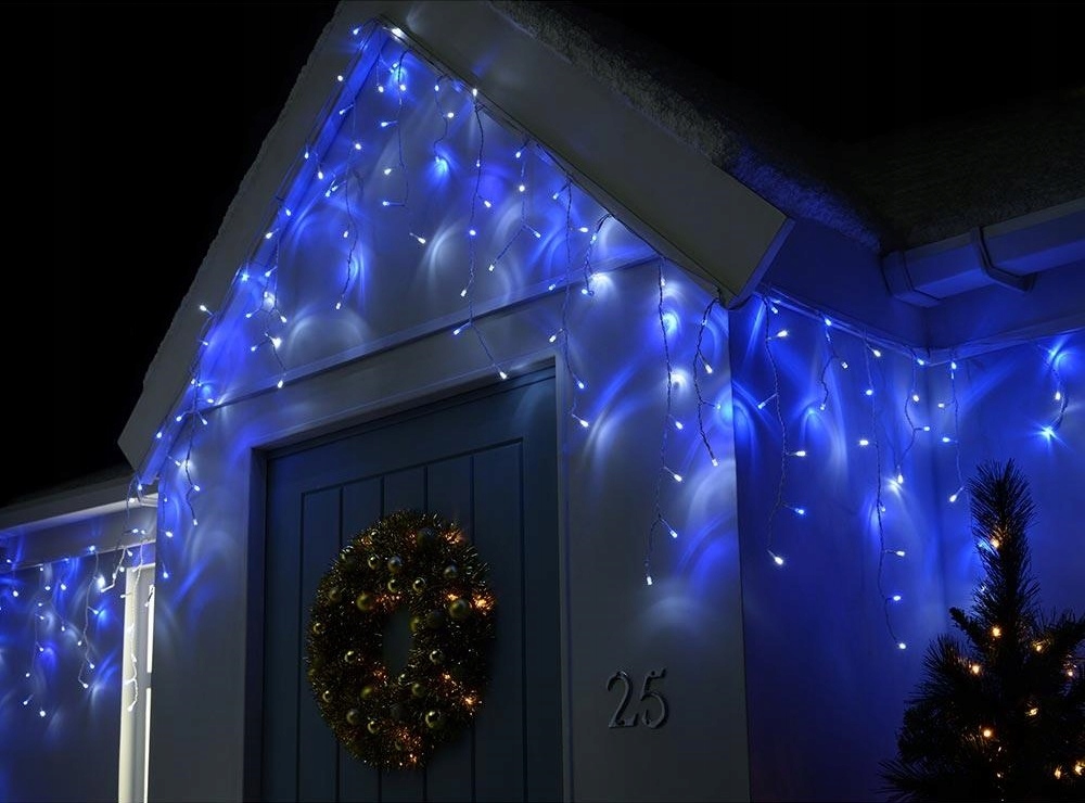 SOPLE ZEWNĘTRZNE 100 LED LAMPKI+FLASH NIEBIESKIE Motyw sople