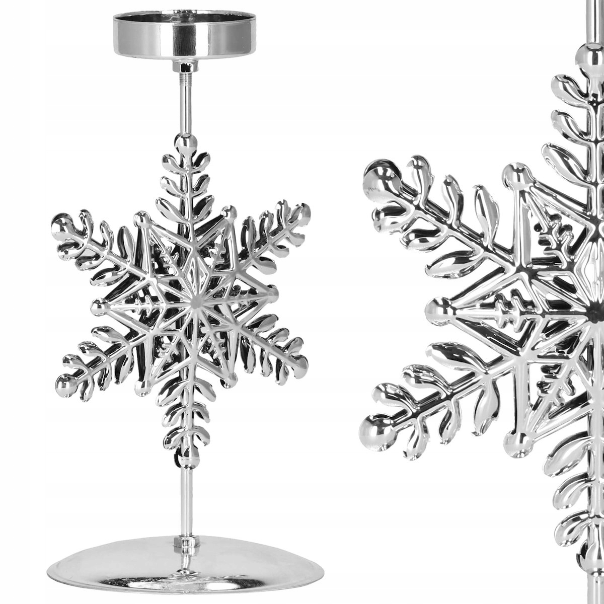

Świecznik Glamour Srebrny Na Tealight Śnieżynka