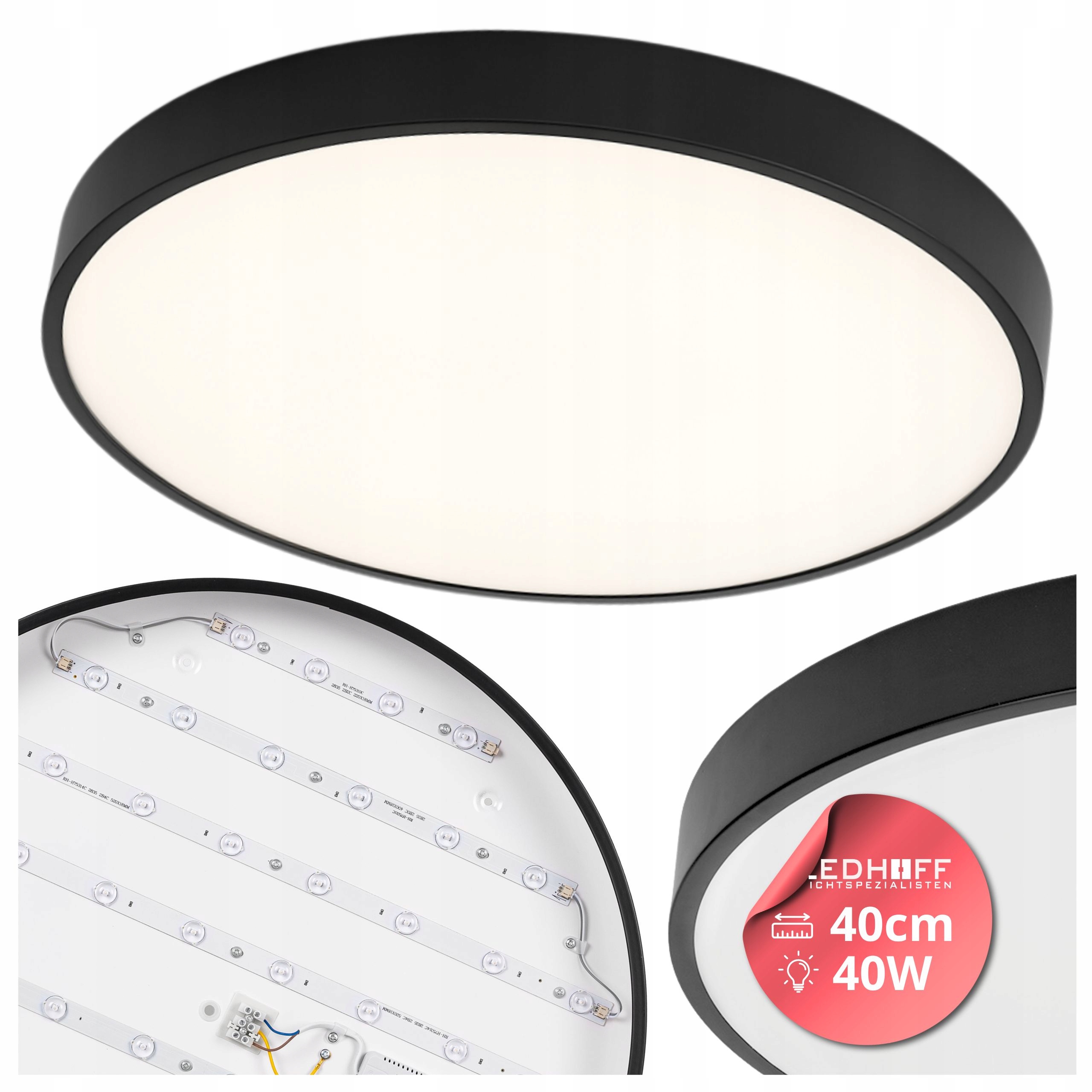 Lampa sufitowa Led Czarna Plafon okrągły 40cm Panel jasny do pokoju Mocny