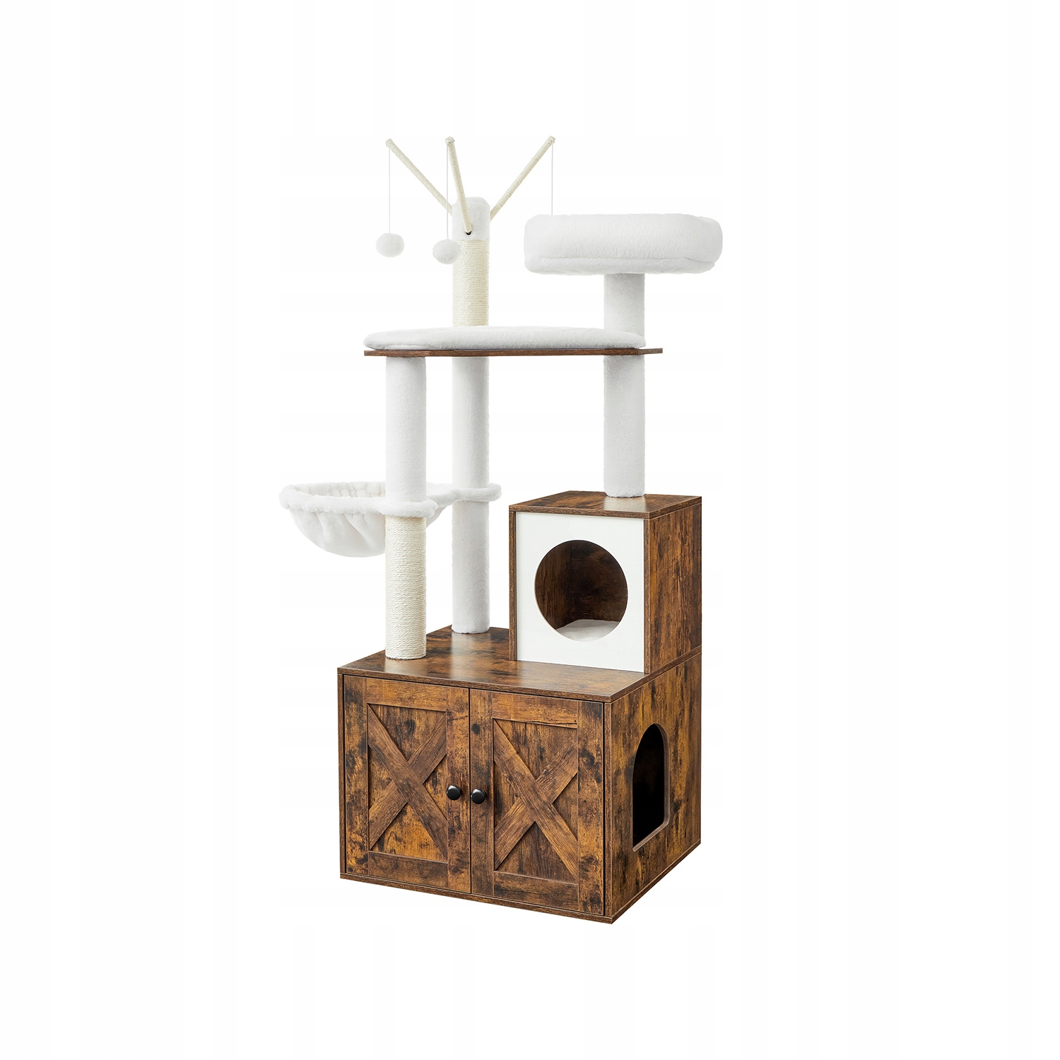 Levně Škrabadlo a kočičí záchod 2-v-1 Vasagle Dorian hnědo-bílý