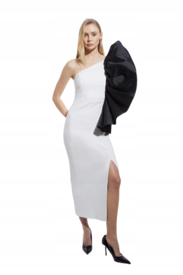 Karen Millen Šaty MIDI Na Jedno Rameno S Volánovou Ozdobou 34 B1F