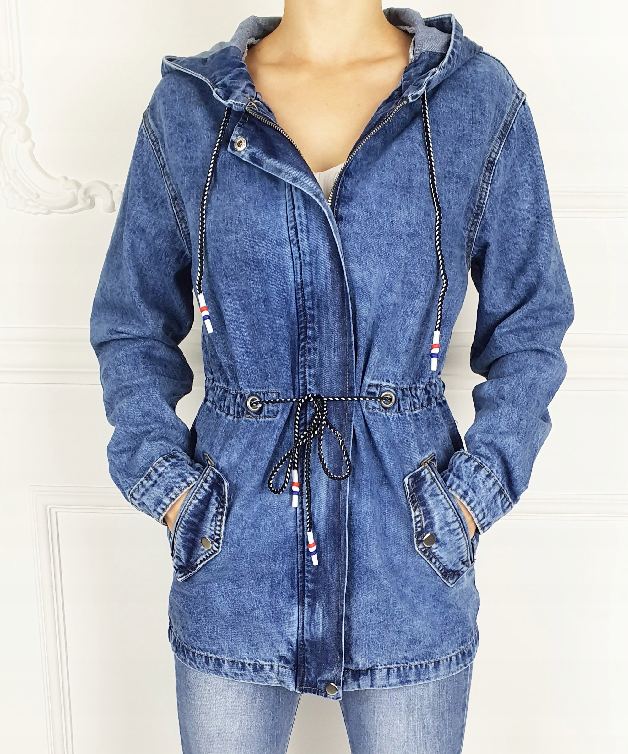 #KATANA JEANSOWA KURTKA DAMSKA DŁUGA Parka Kaptur# Materiał dominujący bawełna