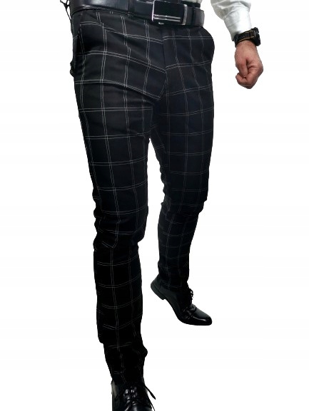 Męskie czarne spodnie podwójna kratka Han 36