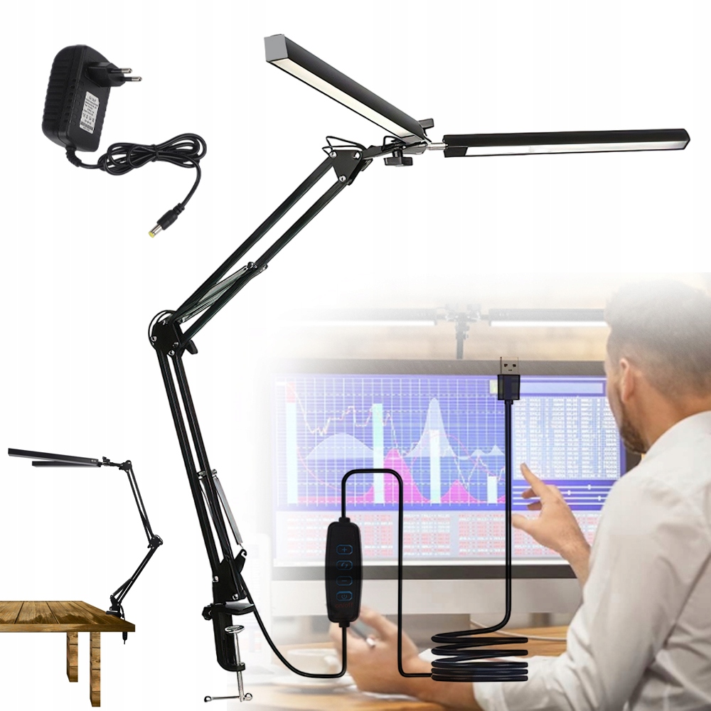 Led Stolní Lampička, Dvojitá Kreslicí Lampa, Regulace 24W