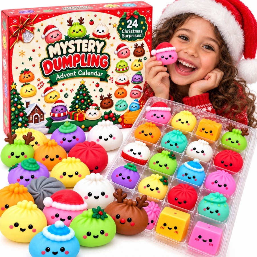 Dumplingi Squishy vánoční kalendář 24 mačkací hračky překvapení na advent