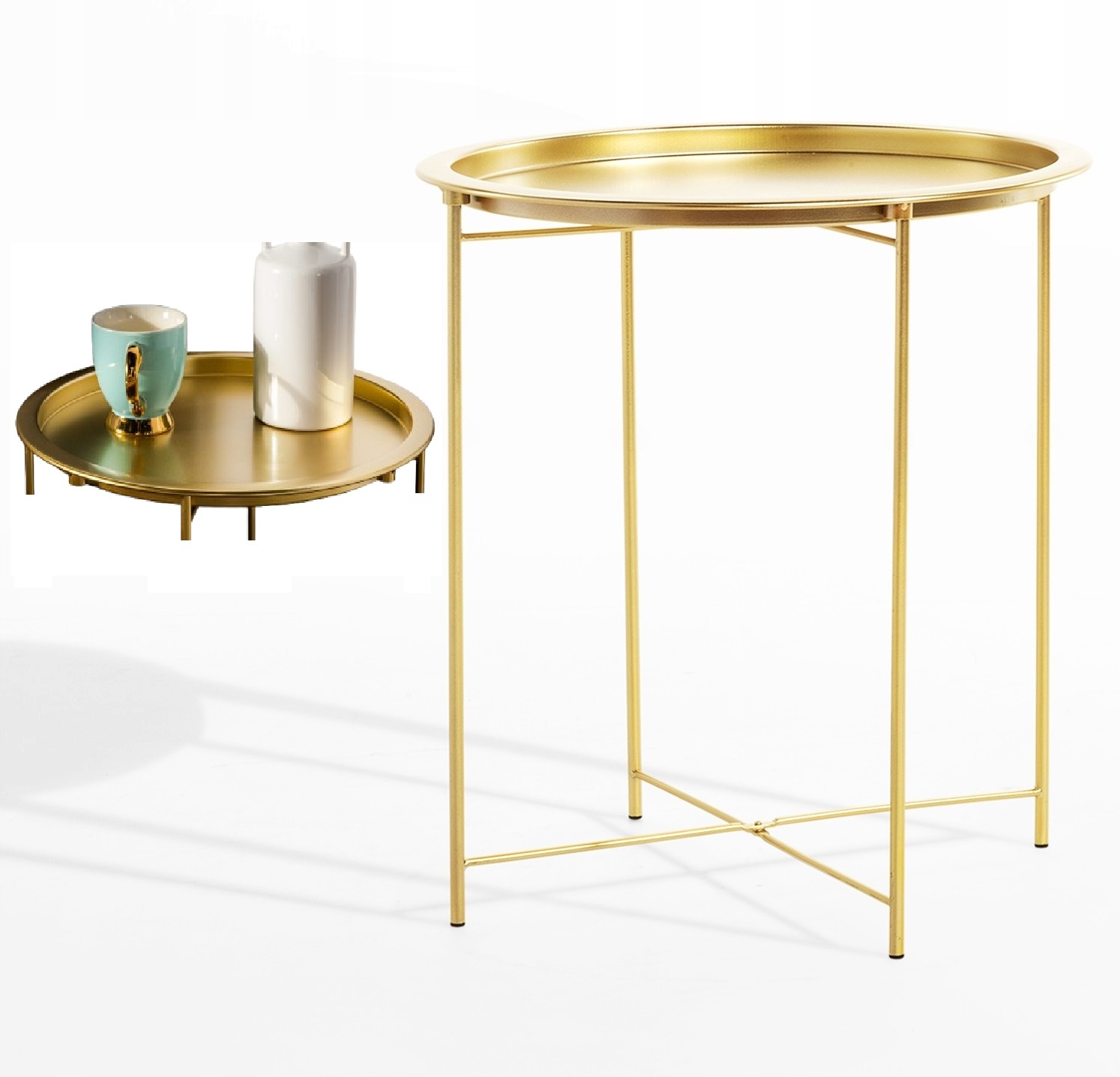 Kávový stolek na balkon terasa kov kulatý stolek zlatý květinový záhon