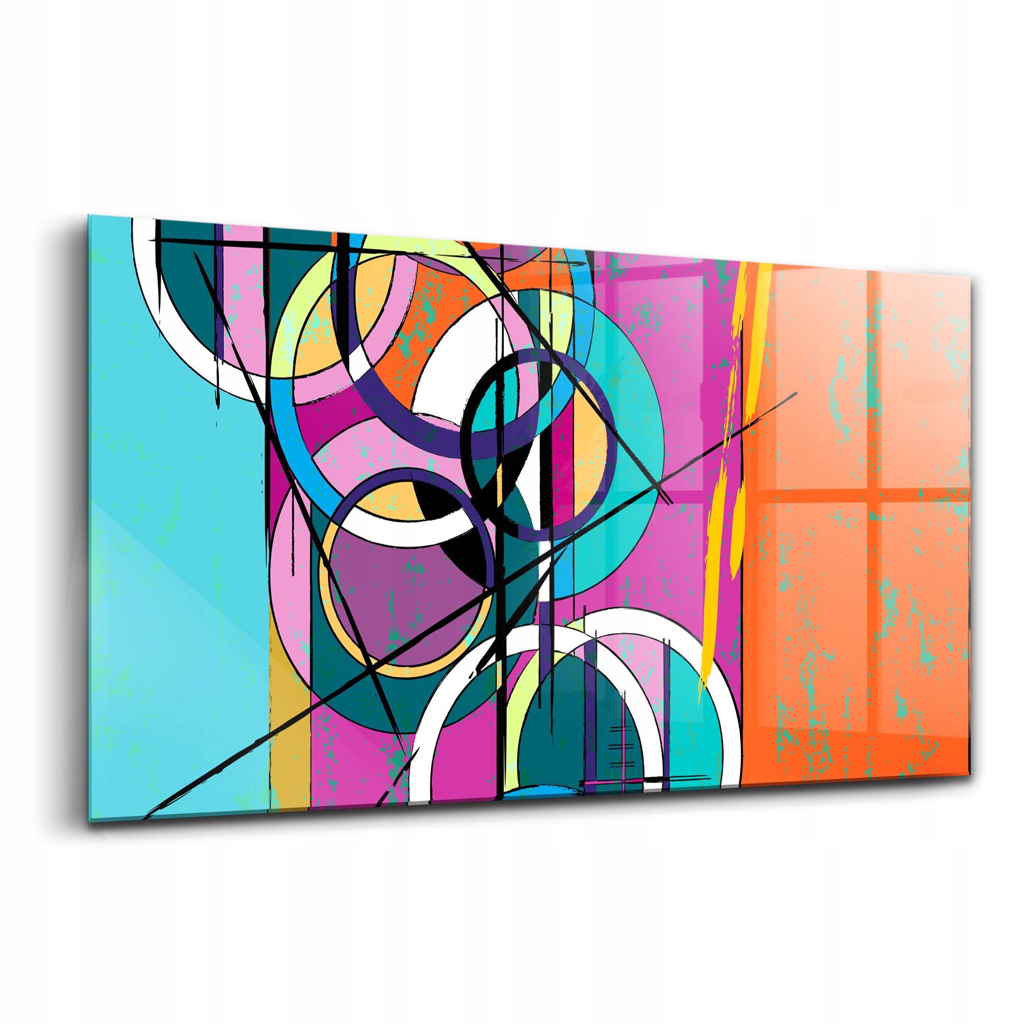 Skleněná dekorace Barevné kruhy a čárky 100x50 cm