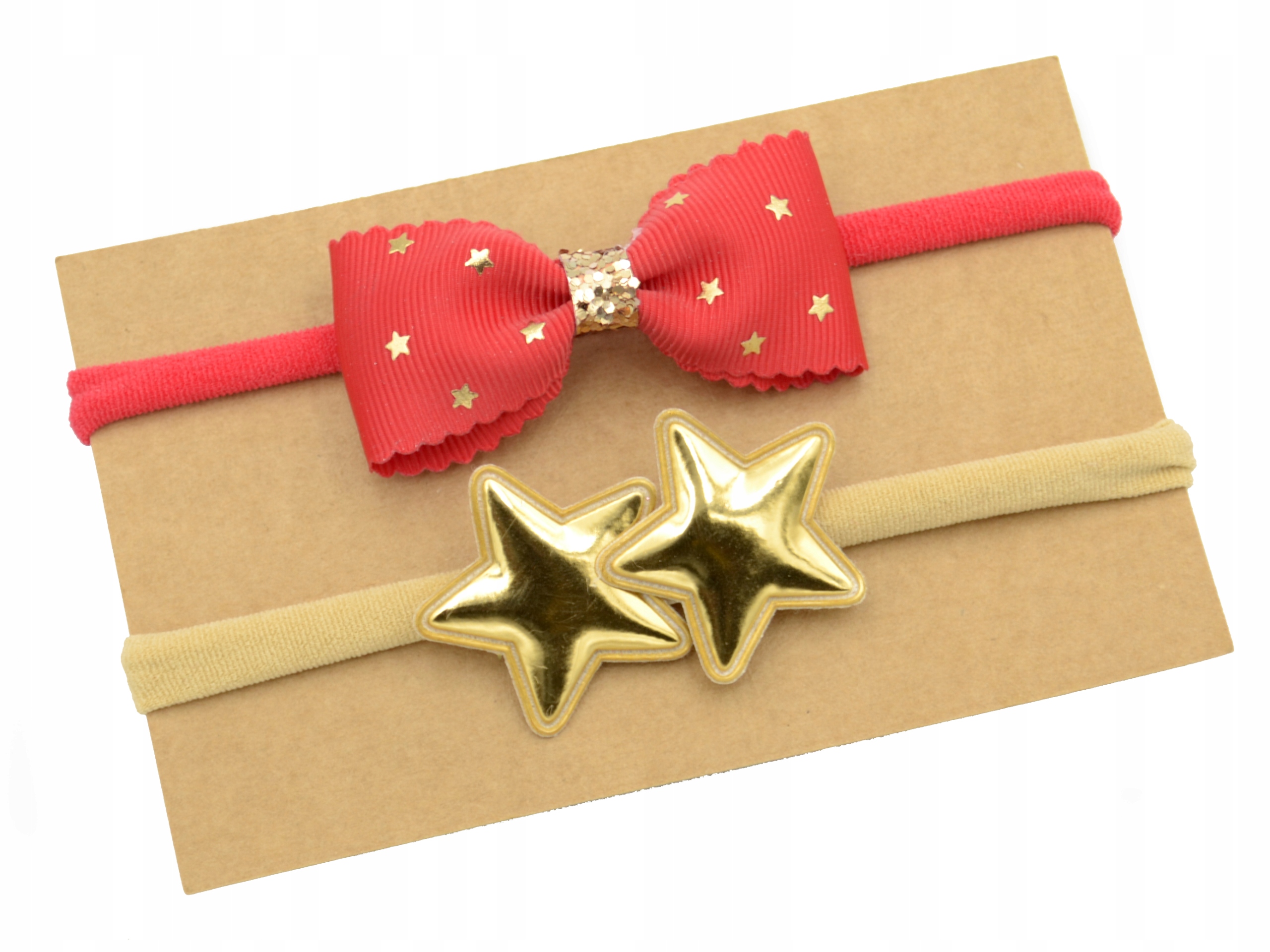 Opaski 2 szt czerwona kokardka złote gwiazdki