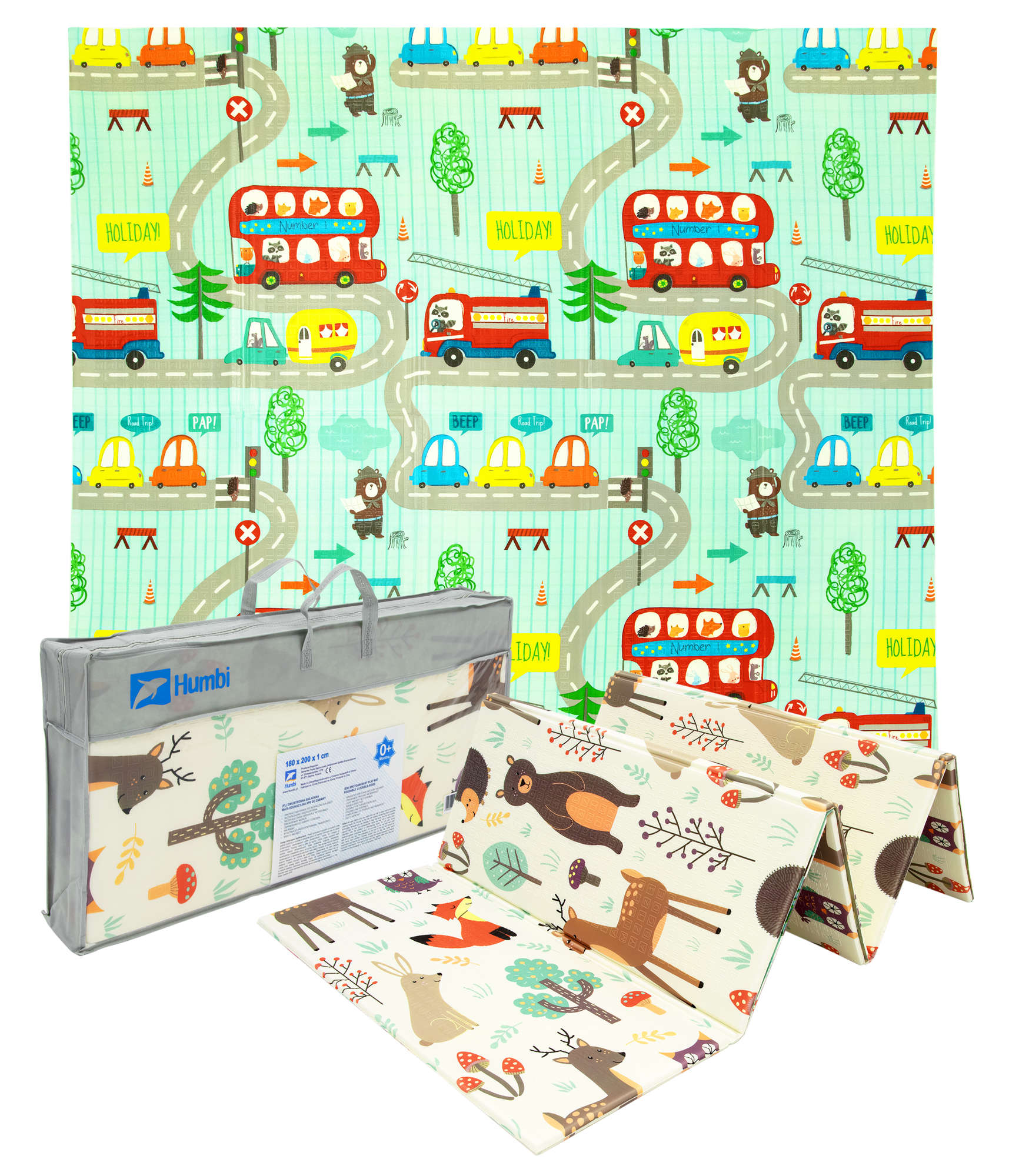 PIANKOWA DWUSTRONNA MATA SKŁADANA EDUKACYJNA AUTOBUS ULICZKI 200X180CM