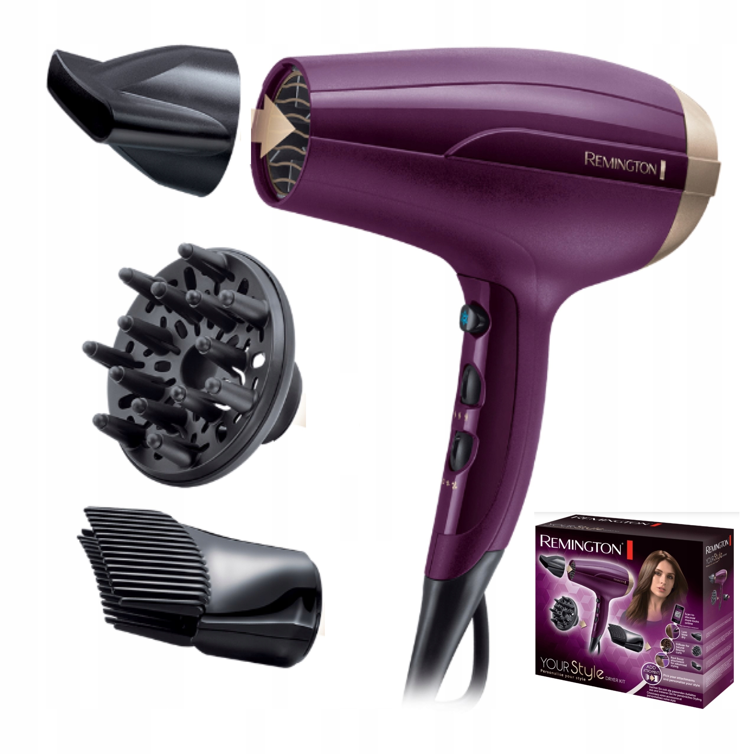 Remington Suszarka D5219 – 2300W, jonizacja, 3 końcówki, zimny nawiew 3w1