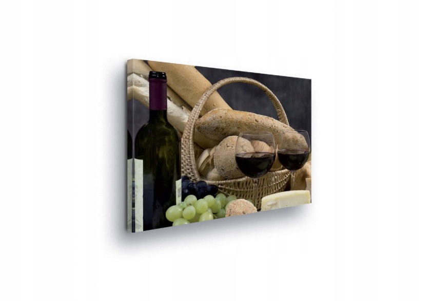 Obraz 100x75 Mrtvá příroda víno chléb sýr košík skleničky útulná hostina