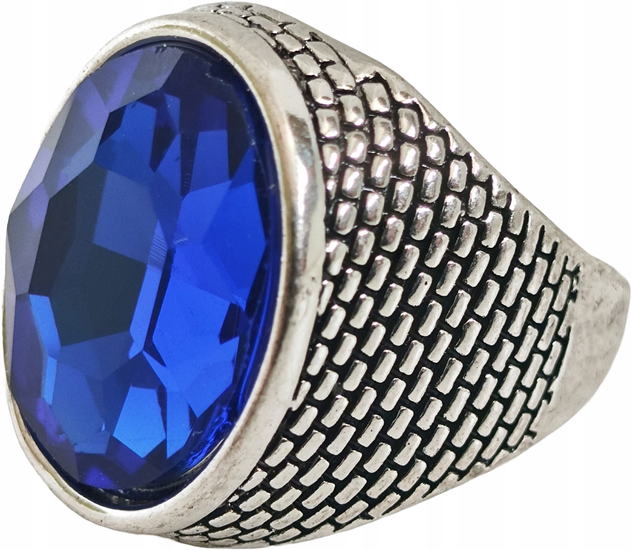 Stříbrný signet s velkým modrým safírem Kámen Ocel Ušlechtilá Vintage