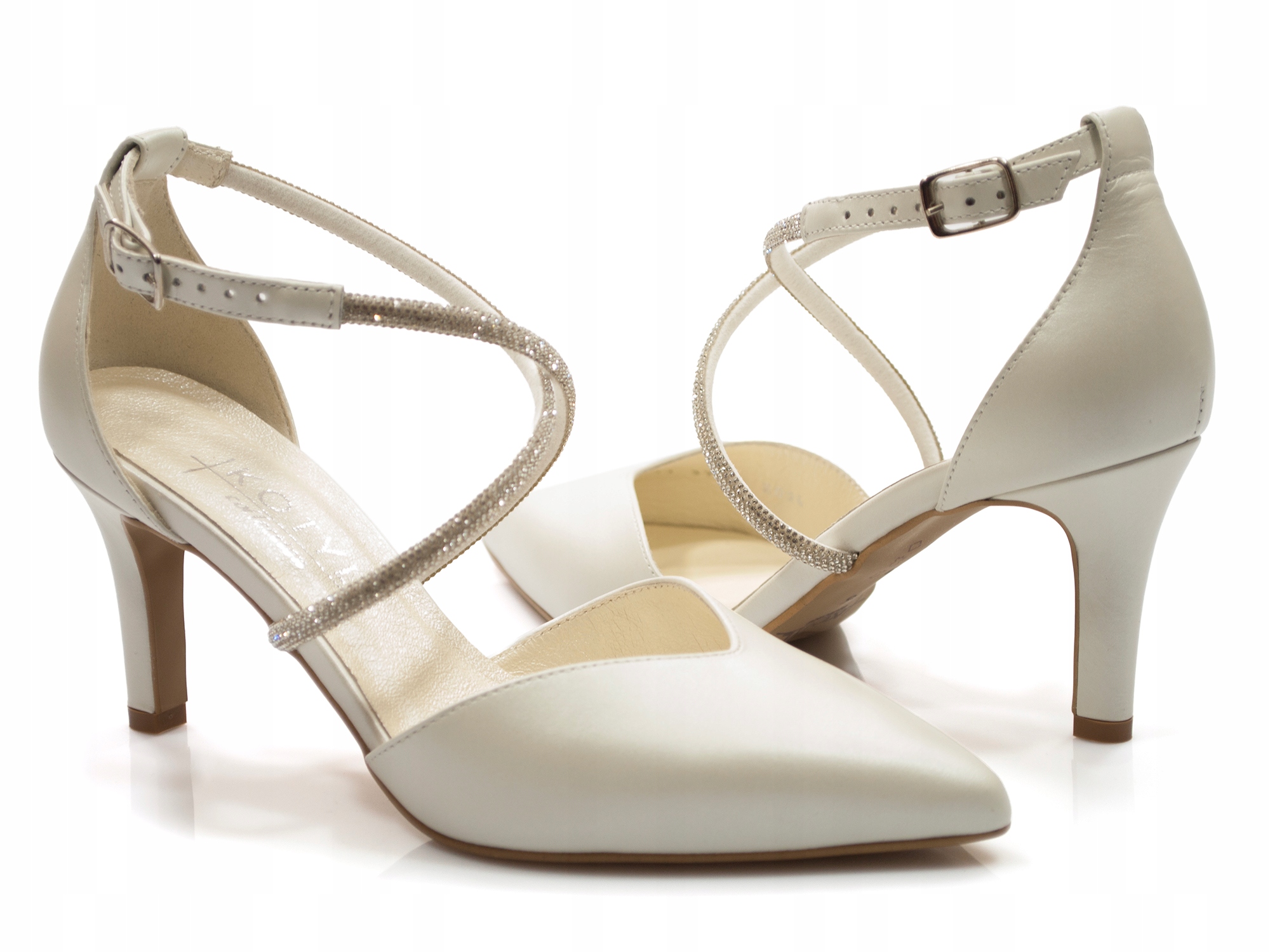 Kotyl czółenka Szpilki do tańca Ślubne skóra Biała Perła