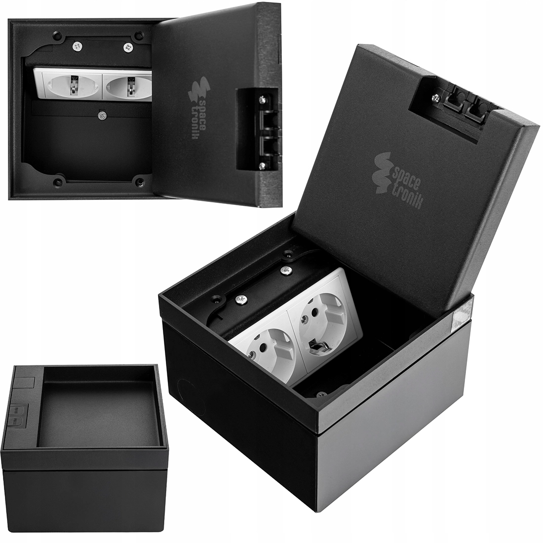 Mediaport Podlahová skrinka Spacetronik Podlahová zásuvka Dvojitá čierna