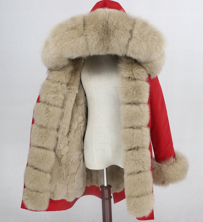 Kurtka Parka Futro naturalne Królik Lis Jenot 42XL Typ futrzany kołnierz