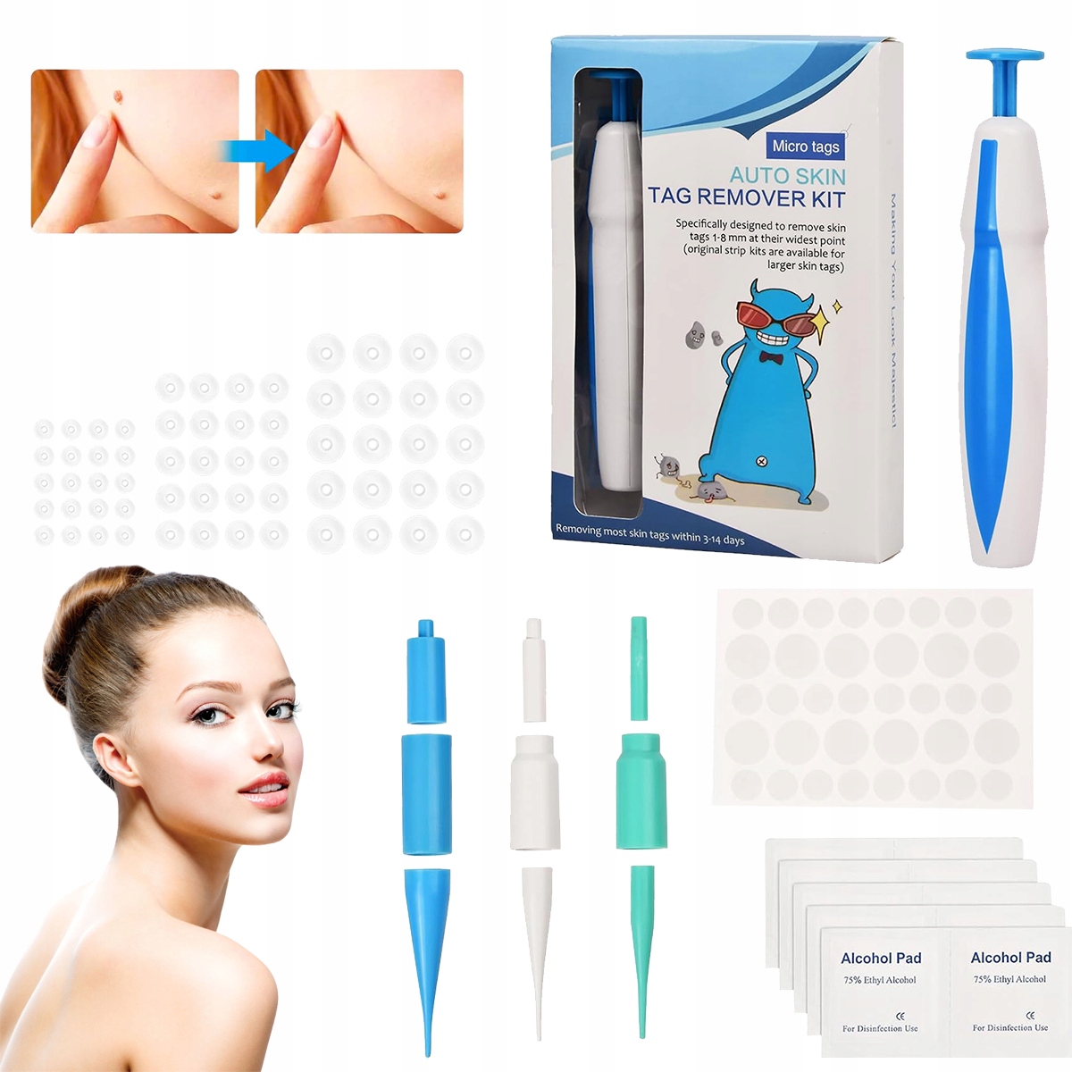 2V1 Pero A Pásky Na Odstranění Bradavic A Kožních Značek, Sada