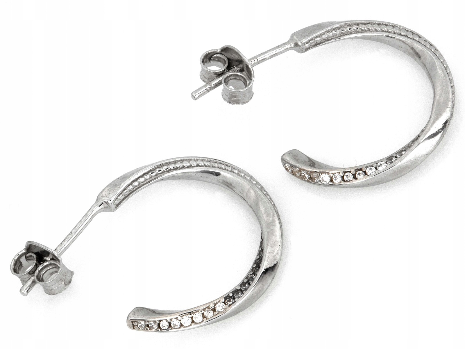 Stříbrné náušnice s otevřenými kruhy a zirkony, 925 2.10 g jako dárek, módní vzor