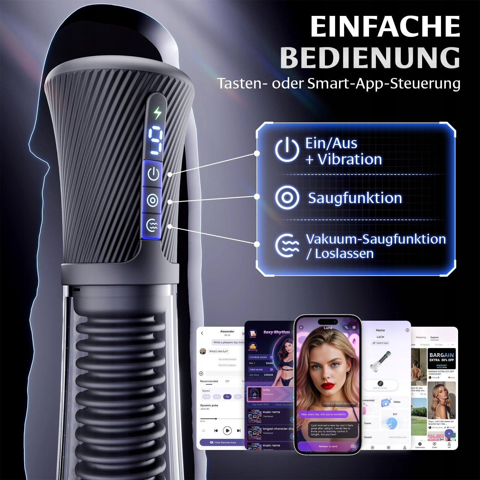 GOBEKEN Elektryczny Masturbator Dla Mężczyzn 9 Wibracji 5 Ssania APP — miniatura 8