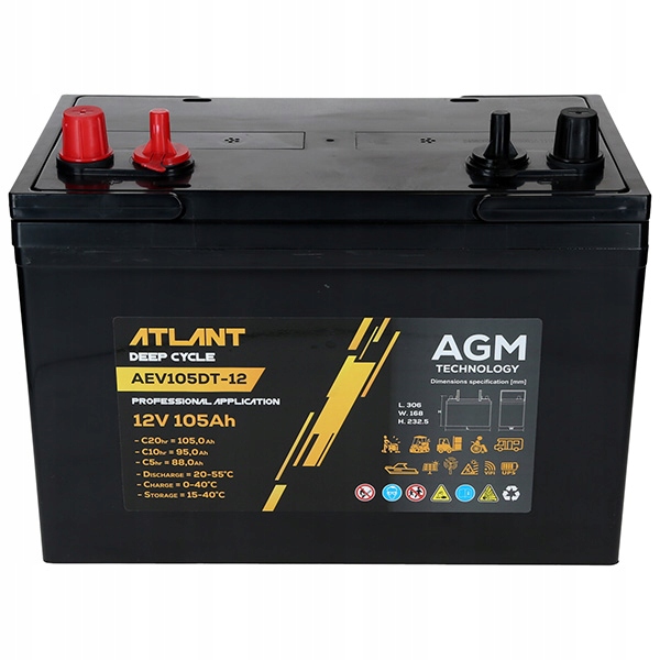 Akumulator AGM Atlant AEV105DT-12 12 V / 105 Ah Marka inna