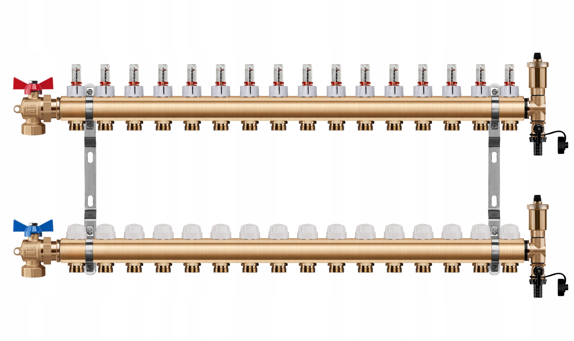 Rozdělovač Podlahového Vytápění 16 Okruhů Úhlový Kulový Ventil Pex