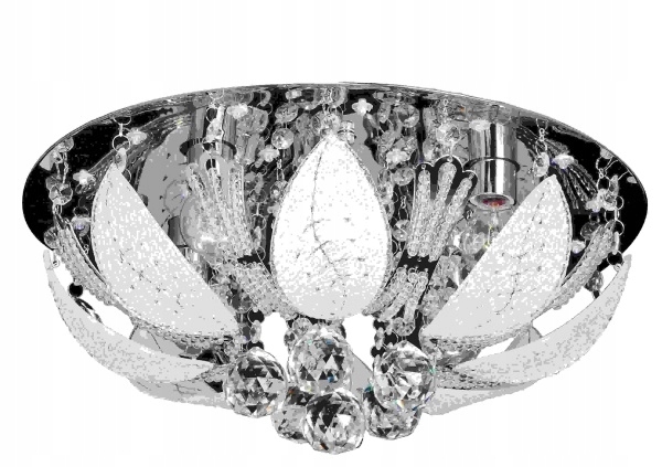 Výnimočný plochý stropné svietidlo P-y 0236/4, strieborný kruh s bielymi listami, obývacia izba