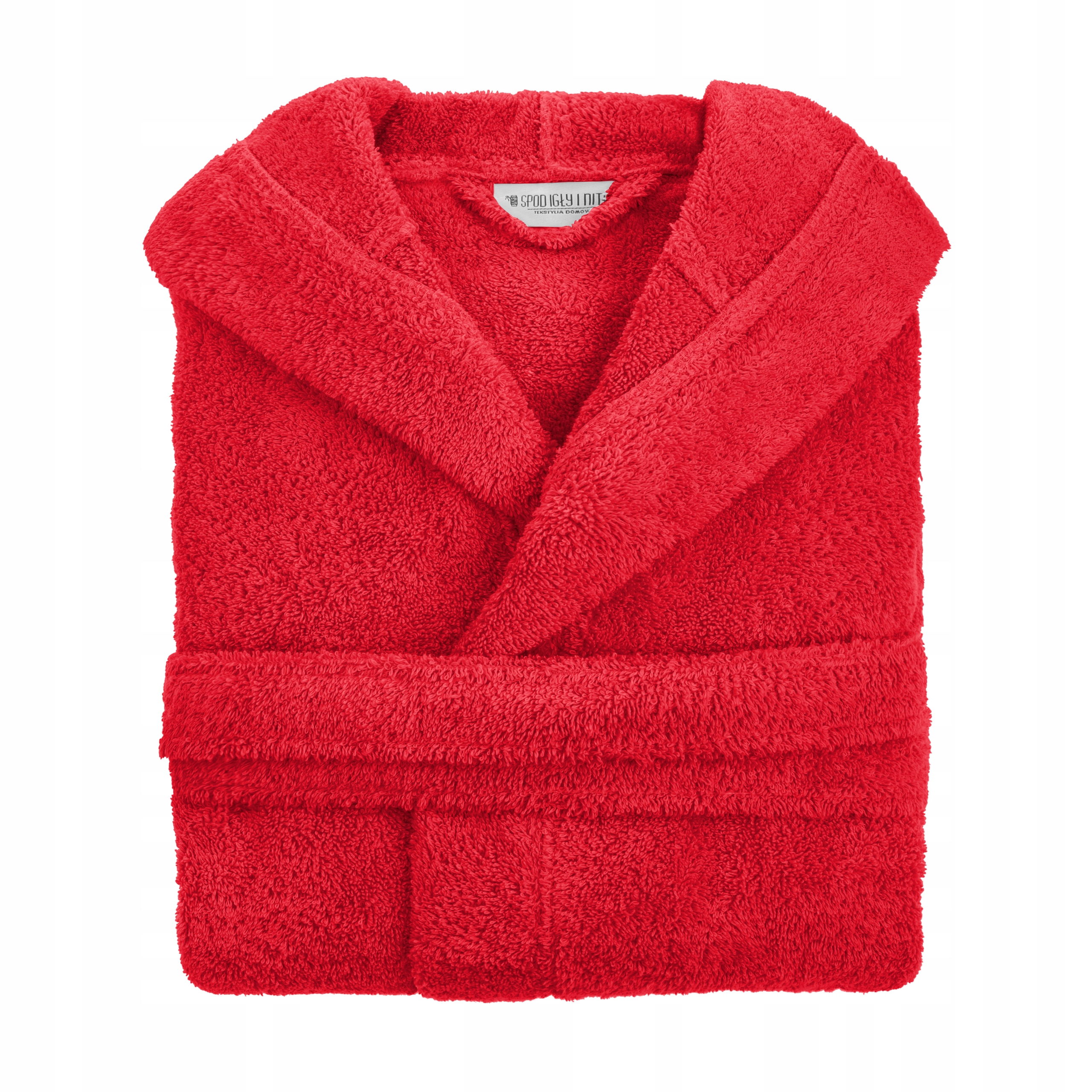 DAMSKI SZLAFROK BAWEŁNIANY Z KAPTUREM CZERWONY XXL