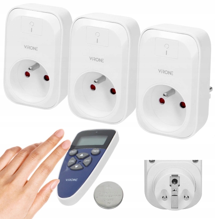 3 szt. Bezprzewodowe Gniazdo Pojedyncze z Uziemieniem Timer na Pilota 30m